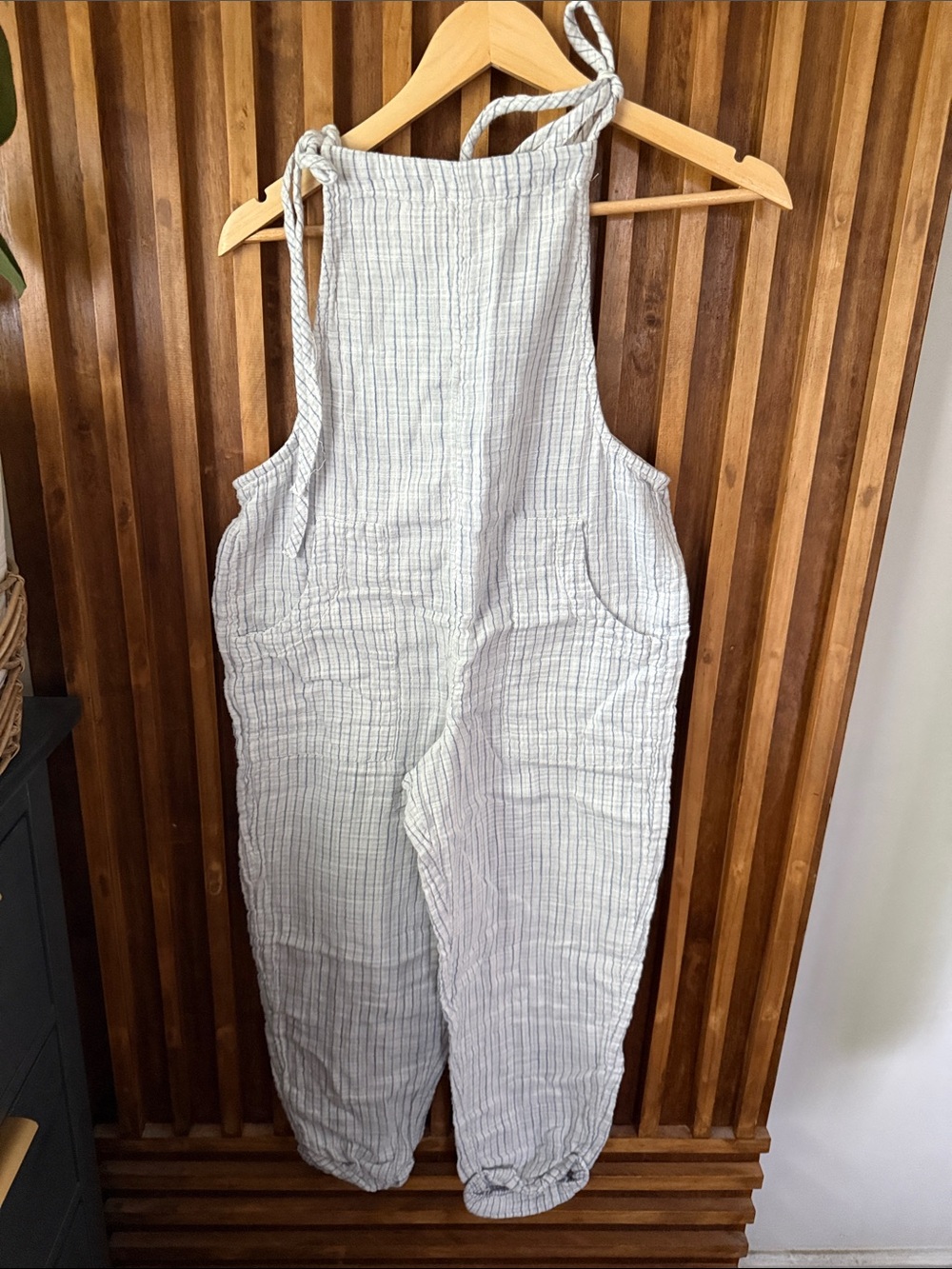 Aerie Overall Blue White Striped Gauze Overall Jumpsuit. XS run big